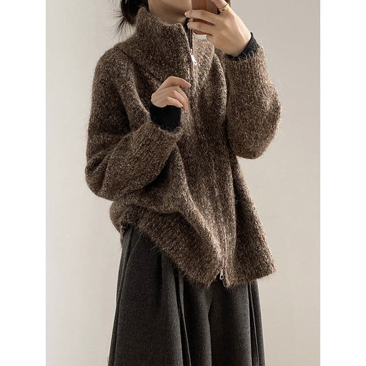 【トップス】春 秋 冬 もっちり ハイネック こなれ感 ジップ セーター 【SNシリーズ】