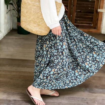 【ボトムス】レトロ花柄 フレアロングスカート レディース 春夏 ハイウエスト ゆったり リゾートコーデ 上品 ナチュラル【SHシリーズ】