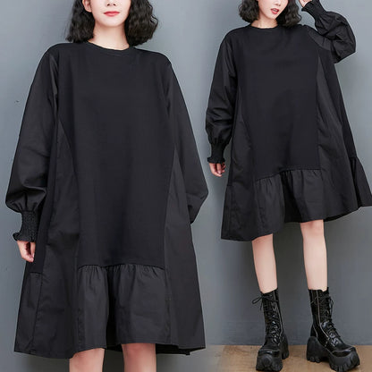 【60%OFF⭐️早い者勝ち】【ワンピース】韓国風 ゆったり 大きいサイズ 体型カバー クルーネック 切替 長袖 スウェットワンピース【AHシリーズ】