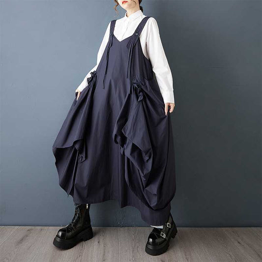 【ワンピース】ダーク系 ギャザー 春 秋 冬 ジャンパースカート 【AHシリーズ】