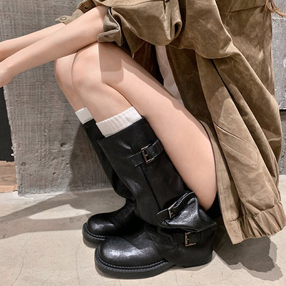 【シューズ】春 秋 冬ストラップ付き くしゅくしゅデザイン パンツインブーツ 【JZシリーズ】