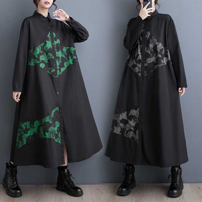 【ワンピース】春 秋 冬 アシンメトリー 配色切替 シャツワンピース 【AHシリーズ】