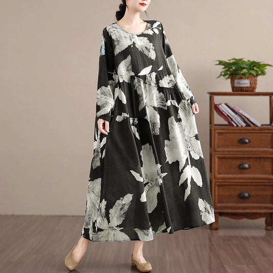 期間限定🍂60%OFF【ワンピース】クラシカル花柄フレアワンピース レディース 春秋新作 長袖 ロング丈 大きいサイズ ゆったり【SHシリーズ】