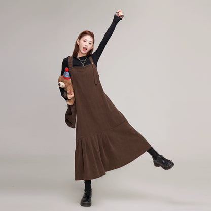 【ワンピース】秋冬 フレンチレトロ コーデュロイ マーメイド サロペット ワンピ レディース ノースリーブワンピース【JZシリーズ】