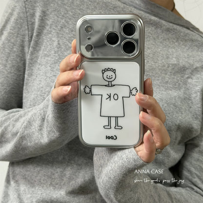 【グッズ】ins風 シンプル ガール / ボーイ 大窓 iPhone17 Pro Max対応 iPhone17 / 16 Pro Max / 16 / 15 Pro / 14対応 電鍍 全面保護 耐衝撃 カップル向け ソフトケース