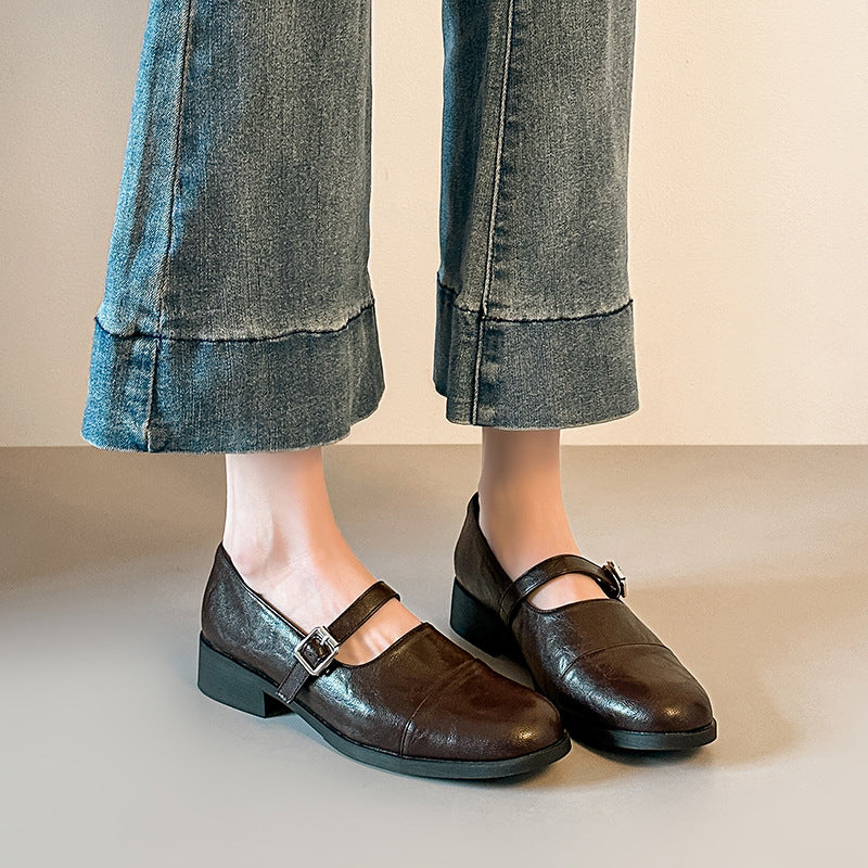 【シューズ】フトレザー ヴィンテージ ローファー 新作 パンプス マリージェーン フレンチスタイル シューズ