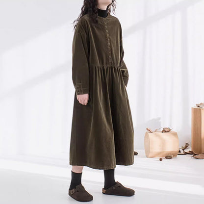 【ワンピース】コーデュロイ クルーネック ゆったり 長袖 ワンピース 【JZシリーズ】