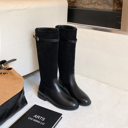 【シューズ】🍂キャラメルブラウン ベルト付きヴィンテージ風ハイカットウエスタンブーツ💫スエードラウンドトゥ レディース