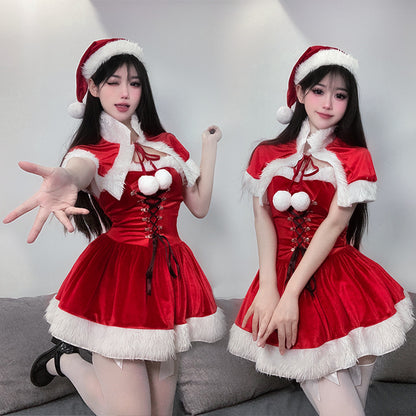 【クリスマス】セクシー コスチューム レディース 秋冬 保温 ワンピース うさぎ 女郎風 ハルタネック ケープ付き
