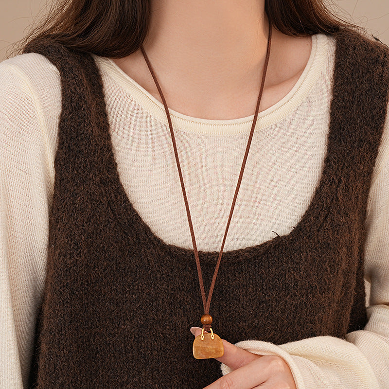 【🎁 B2G1｜先行スタート！】【グッズ】韓国風 カラフル人工タイガーアイ バッグネックレス  ニットチェーン レトロ 高級感 アクセサリー