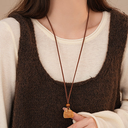 【🎁 B2G1｜先行スタート！】【グッズ】韓国風 カラフル人工タイガーアイ バッグネックレス  ニットチェーン レトロ 高級感 アクセサリー