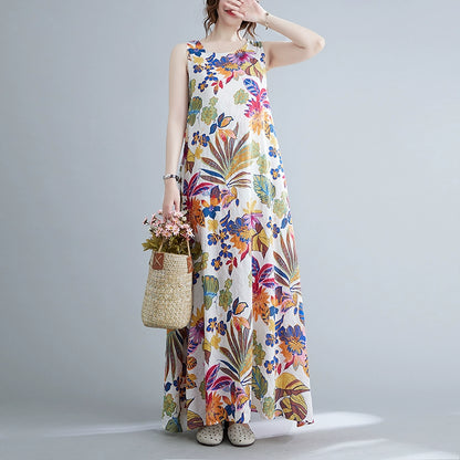 【ワンピース】レトロ カジュアル 定番 夏 フラワープリント ノースリーブ チュニックワンピース【SHシリーズ】