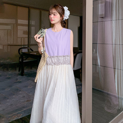 【ワンピース】韓国風  夏 シンプル  ゆったり 配色 ノースリーブワンピース