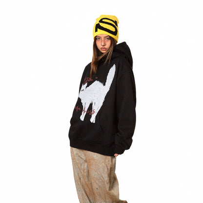 ペア着用OK！【トップス】カートゥーン 猫柄 フード付き スウェット レトロ ゆったり ユニセックス パーカー【FCシリーズ】