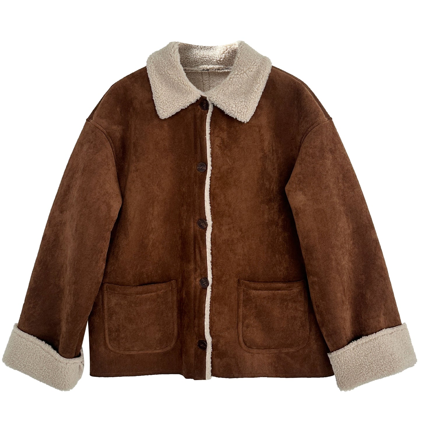 【アウター】春 秋 冬 ムートン風 折り襟 シープボア スエード調 ジャケット 【JZシリーズ】