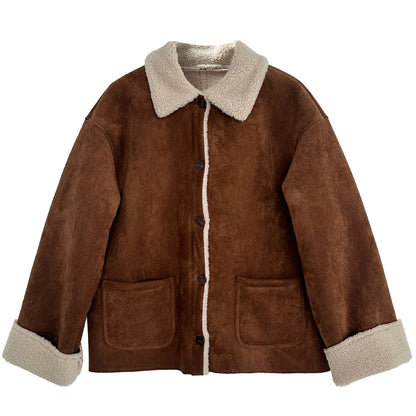【アウター】春 秋 冬 ムートン風 折り襟 シープボア スエード調 ジャケット 【JZシリーズ】