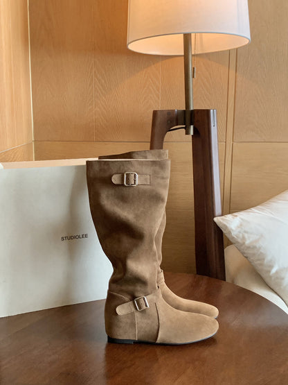 【シューズ】春 秋 冬 おしゃれな   ベルトデザイン くしゅくしゅ 美脚ブーツ 【JZシリーズ】