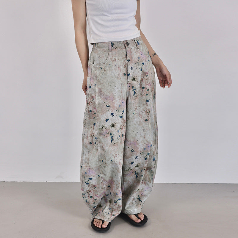 【ボトムス】夏 ムラ染め セーバーパンツ風 	デニム  バナナパンツ 【SHシリーズ】