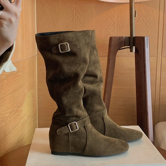 【シューズ】春 秋 冬 おしゃれな   ベルトデザイン くしゅくしゅ 美脚ブーツ 【JZシリーズ】