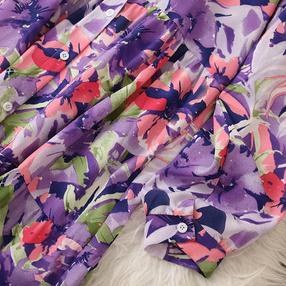 【ワンピース】🍁大きいサイズ レディース 春新作 長袖ワンピース 花柄 シャツワンピ 体型カバー ゆったり 着痩せ 効果あり【SHシリーズ】