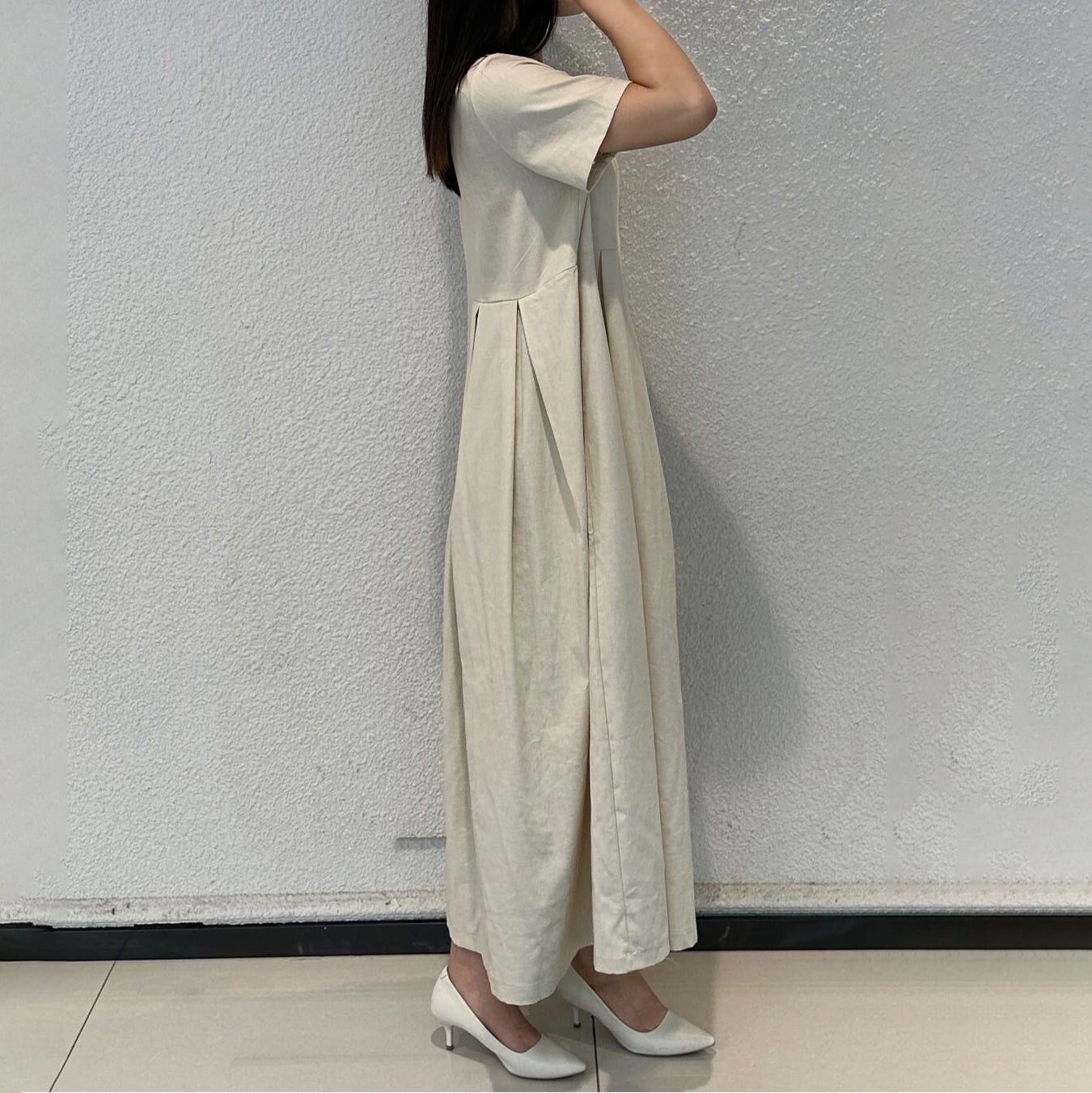 [洋裝] 透氣夏季圓領短袖連身裙