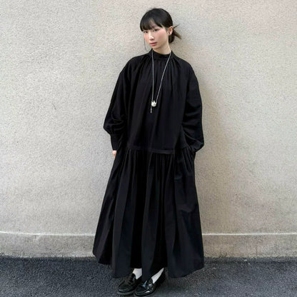 【ワンピース】春 秋 冬 リバーシブル プリーツ切り替え 大振裾 長袖 ワンピース 【JZシリーズ】【30~35日発送】