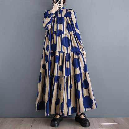 【ワンピース】ドット プリント フレア 春 秋 冬 長袖 ワンピース 【SHシリーズ】