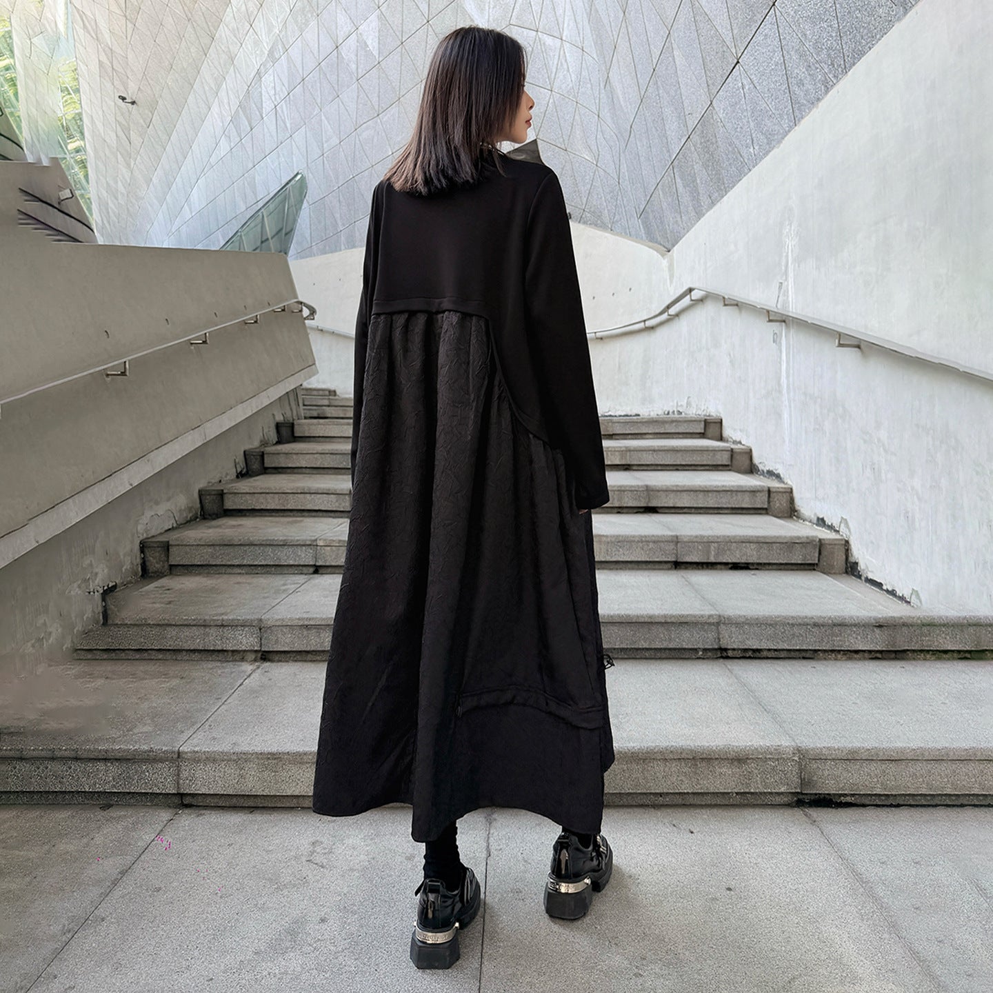 【ワンピース】ドローストリング付き ゆったりとした 春 秋 冬 切り替え 長袖 ワンピース 【AHシリーズ】