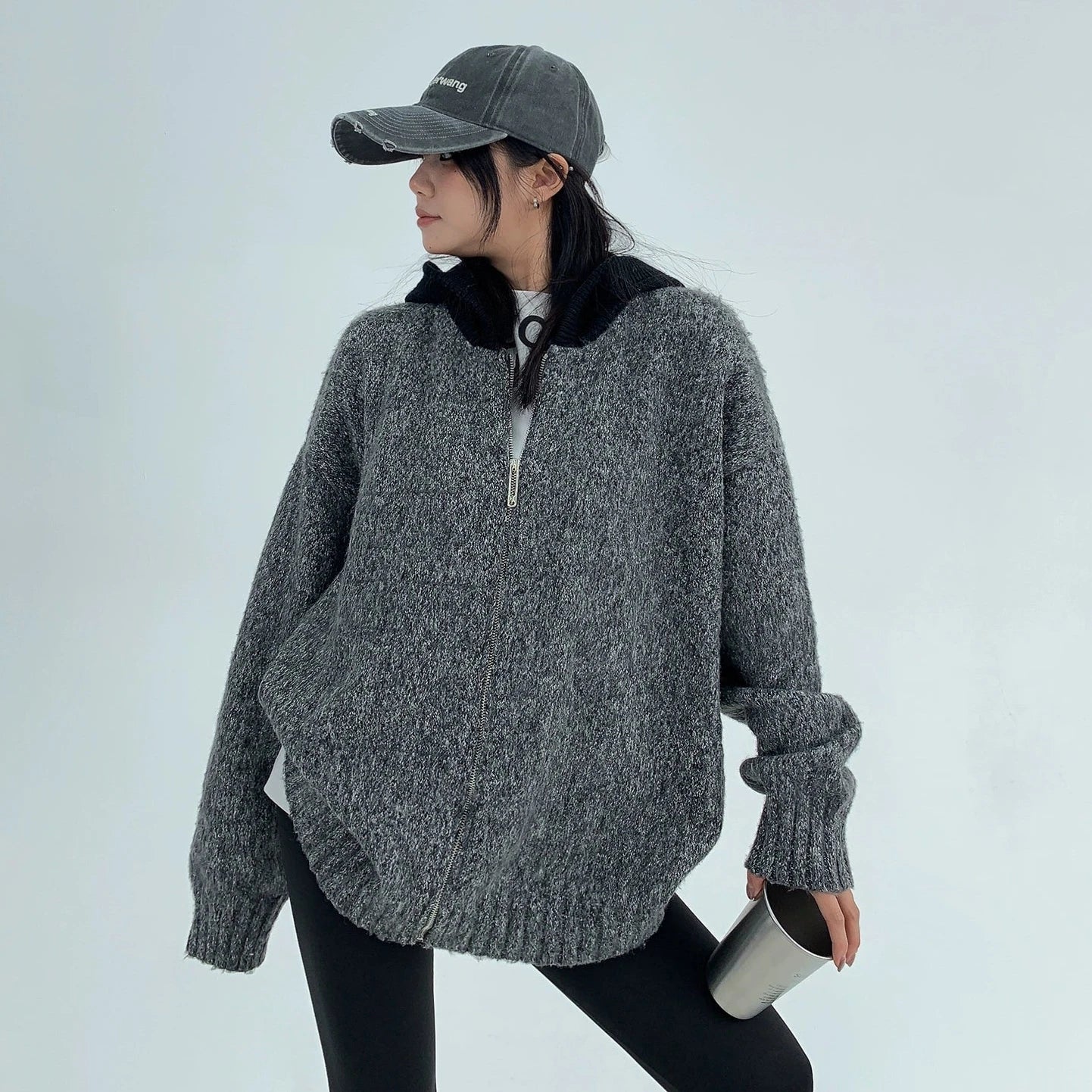 【24AW】【15～20日内発送】【アウター】高級感 配色 厚い保温 ニットセーター ジャケット【FCシリーズ】