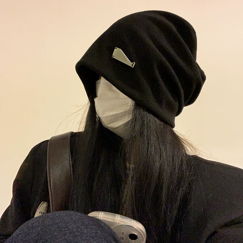 【グッズ】韓国風 ブラック ニットキャップ 秋冬 ルーズシルエット 小顔効果 帽子 レディース ハット