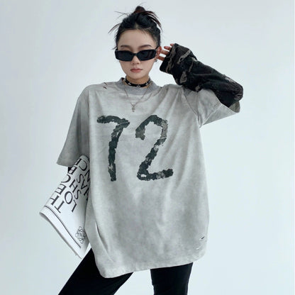 【24AW】【10～15日内発送】【トップス】日系  oversize ヴィンテージ加工 フェイクレイヤード Ｔシャツ【FCシリーズ】