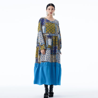 【ワンピース】春 秋 冬 プリント レトロ 花柄 プリント 長袖 ワンピース 【SHシリーズ】