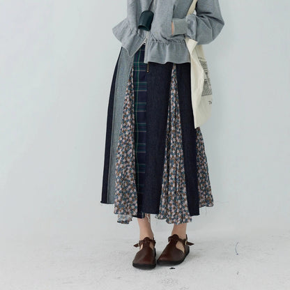 【ボトムス】日系 春夏秋冬 花柄 切り替えし Aライン スカート【SHシリーズ】