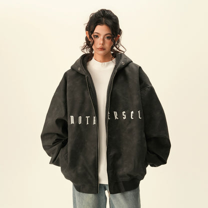 【アウター】春 秋 冬 スエード調 ルーズテイスト アルファベット刺繍 裏起毛 ジャケット 【FCシリーズ】