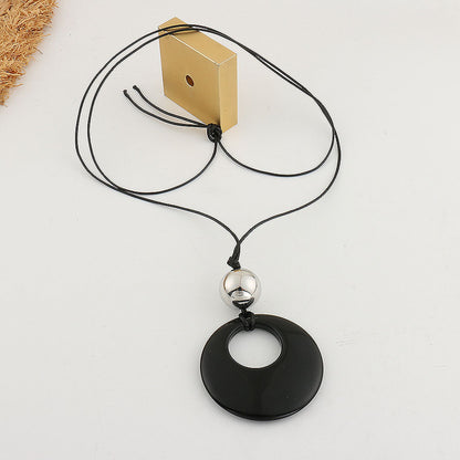 【🎁 B2G1｜先行スタート！】【グッズ】小众スタイル 黒曜石サークルチャーム ロングペンダントネックレス