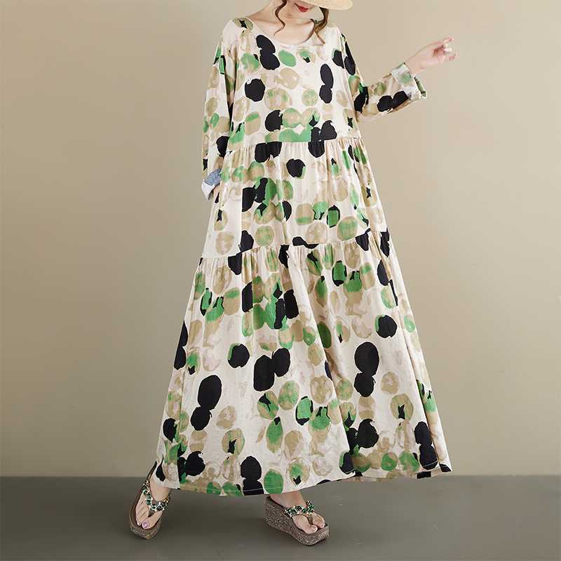 【ワンピース】春 秋 ドット ナチュラルガーリー ナチュラルガーリー プリント 長袖 ワンピース 【SHシリーズ】