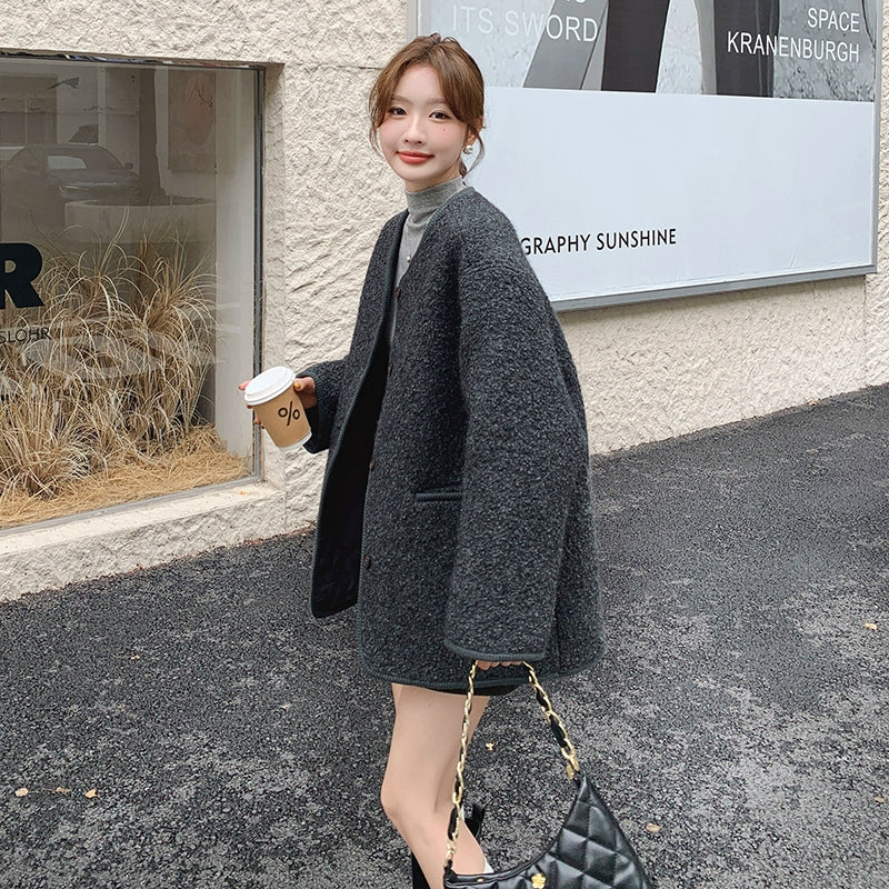 【アウター】🌟上品グレー×シンプル高級感！小柄もOK ブーツコーデにぴったり レディース 秋冬 韓国風 ゆったり厚手 コート【JZシリーズ】