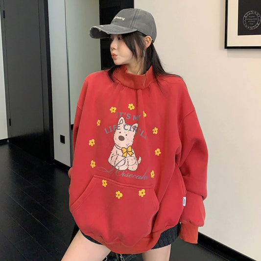 【トップス】レトロ ダメージ加工 キャラクター 厚手裏起毛パーカー【FCシリーズ】