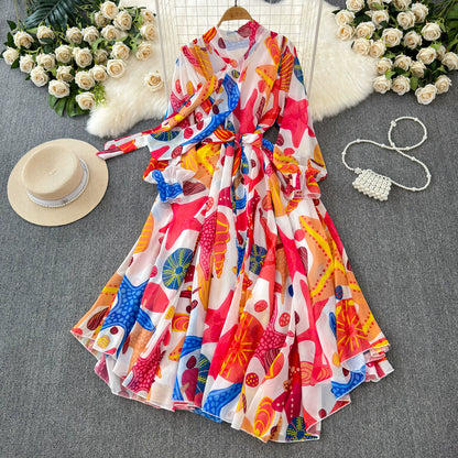 【ワンピース】フレンチエレガンス 気質 レディース シフォン 長袖ワンピース 蝶結びネック フレア 大人可愛い【SHシリーズ】