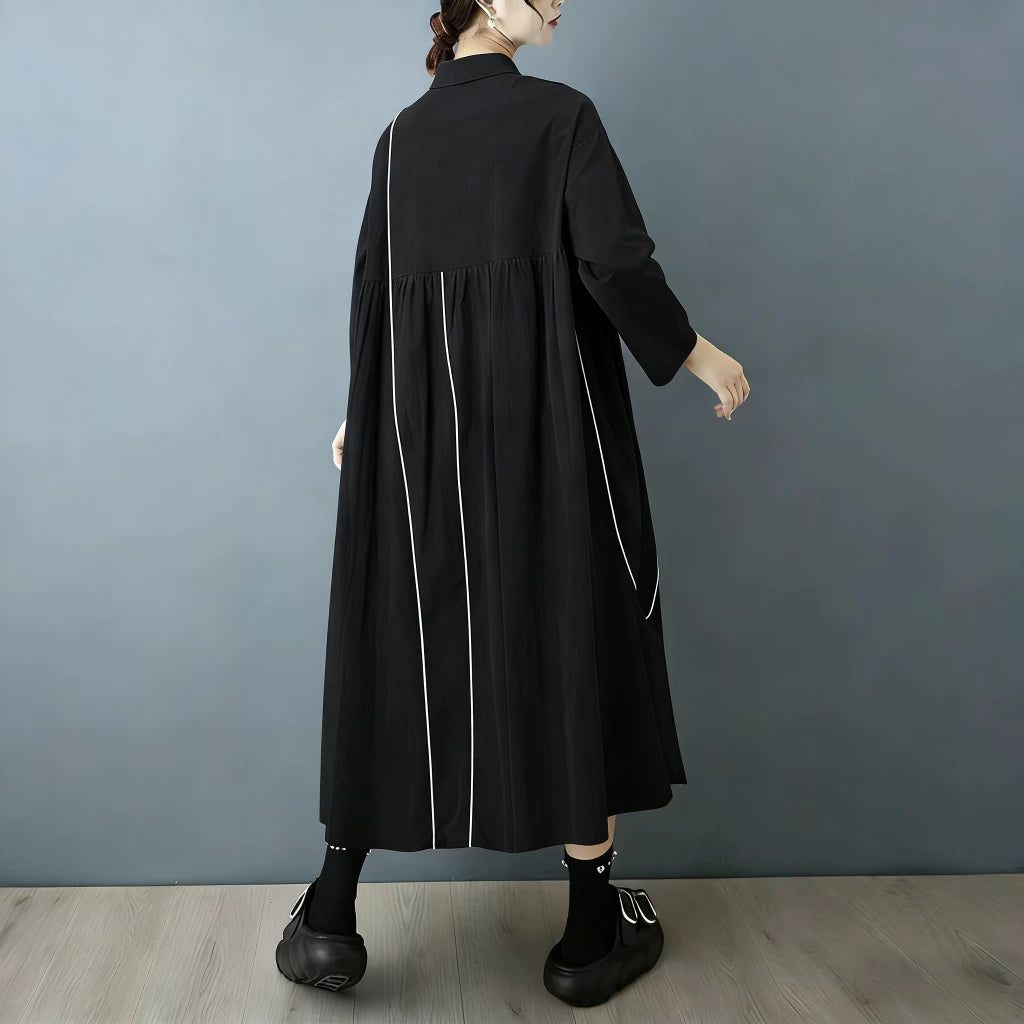 【ワンピース】ダークモードアシンメトリーデザイン配色シャツワンピース レディース 2026春秋新作 韓国風 カジュアル【JZシリーズ】