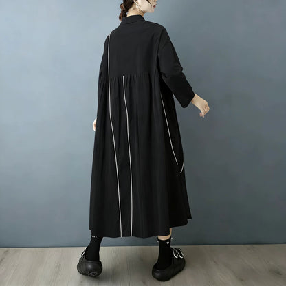 【ワンピース】ダークモードアシンメトリーデザイン配色シャツワンピース レディース 2026春秋新作 韓国風 カジュアル【JZシリーズ】