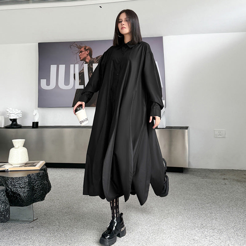 【ワンピース】春 秋 冬 無地 裾アシンメトリー シャツワンピース 【AHシリーズ】