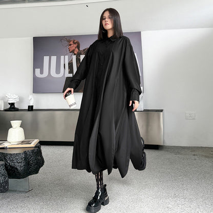 【ワンピース】春 秋 冬 無地 裾アシンメトリー シャツワンピース 【AHシリーズ】