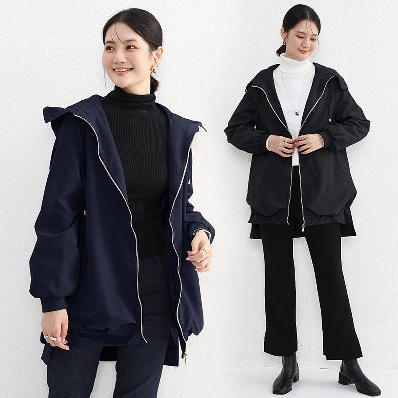 【アウター】春 秋 ゆったり 前短後長 ポケット トレンチコート ジャケット