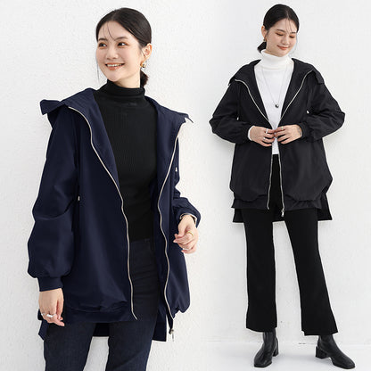 【アウター】春 秋 ゆったり 前短後長 ポケット トレンチコート ジャケット