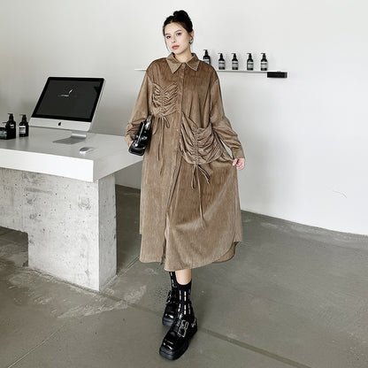 【ワンピース】フレンチレトロ 切替デザイン 大ポケット 長袖 ワンピース 秋新作 ゆったり 【JZシリーズ】