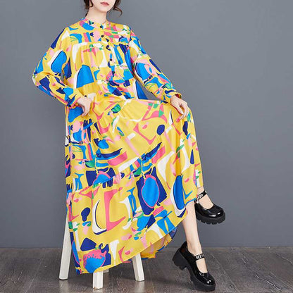 【ワンピース】春 秋 冬 花柄 ゆるリラックス  切り替え 長袖 ワンピース【SHシリーズ】