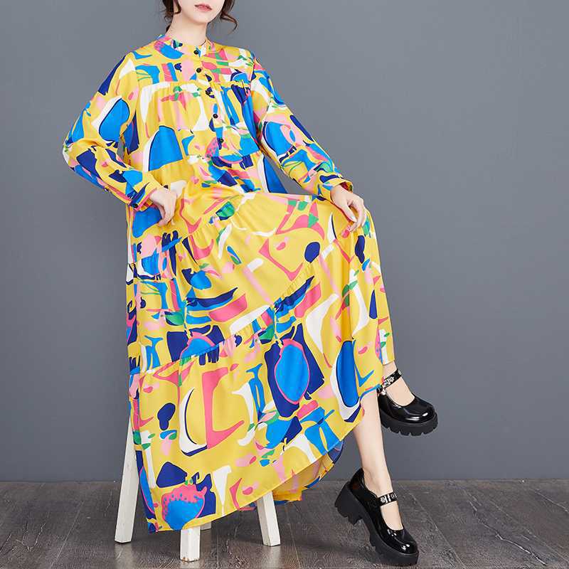 60%OFF⭐️期間限定【ワンピース】花柄 新作 大きいサイズ ゆったり ファッション プリント 切替 春夏 長袖ワンピース【SHシリーズ】