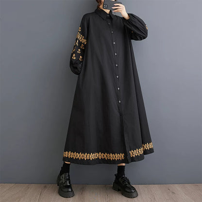 期間限定⭐️60%OFF【ワンピース】春秋新作 ワイドシルエット 大きいサイズ 刺繍アクセント 切り替えシャツワンピース 長袖【AHシリーズ】