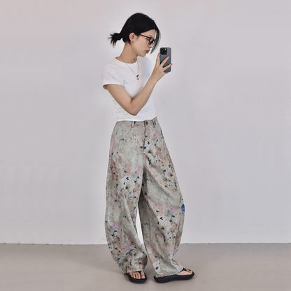 【ボトムス】夏 ムラ染め セーバーパンツ風 	デニム  バナナパンツ 【SHシリーズ】